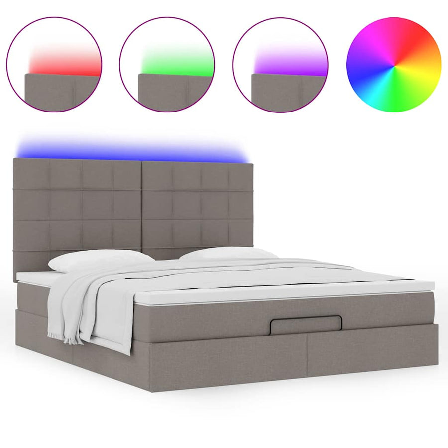 Ottoman bed met matras en LED's 180x200cm stof taupe