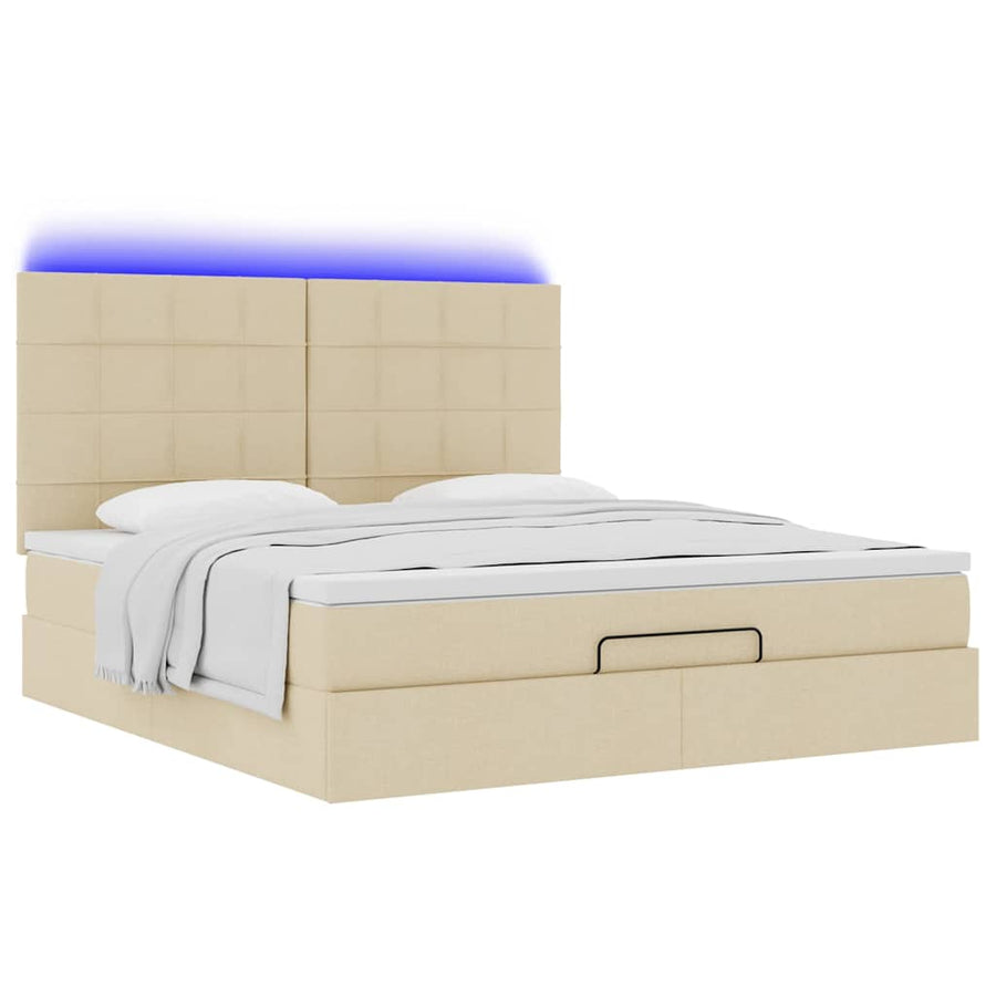 Ottoman bed met matras en LED's 180x200cm stof crèmekleurig
