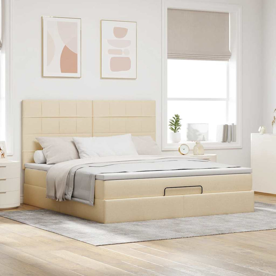 Ottoman bed met matras en LED's 180x200cm stof crèmekleurig