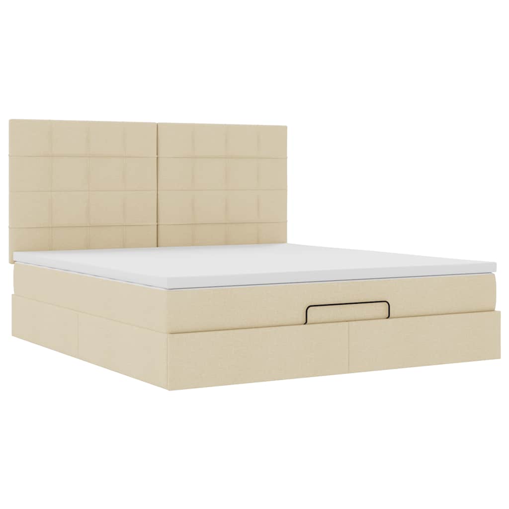 Ottoman bed met matras en LED's 180x200cm stof crèmekleurig
