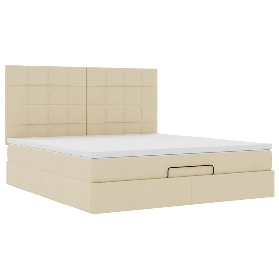 Ottoman bed met matras en LED's 180x200cm stof crèmekleurig