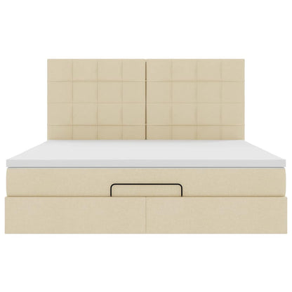 Ottoman bed met matras en LED's 180x200cm stof crèmekleurig