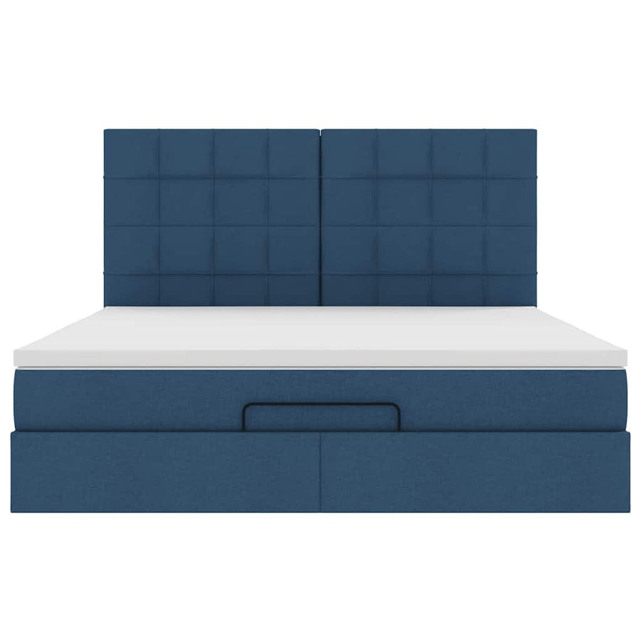 Ottoman bed met matras en LED's 180x200cm stof blauw
