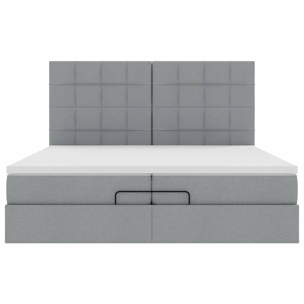 Ottoman bed met matrassen en LED's 200x200cm stof lichtgrijs