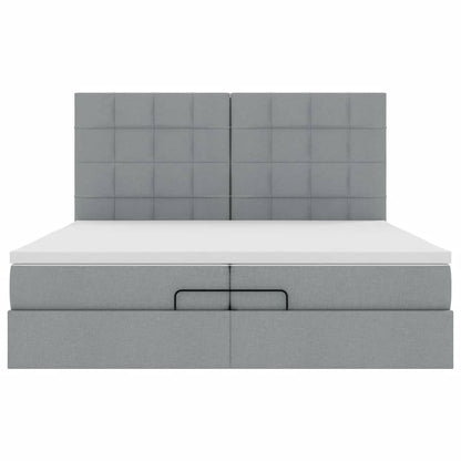 Ottoman bed met matrassen en LED's 200x200cm stof lichtgrijs