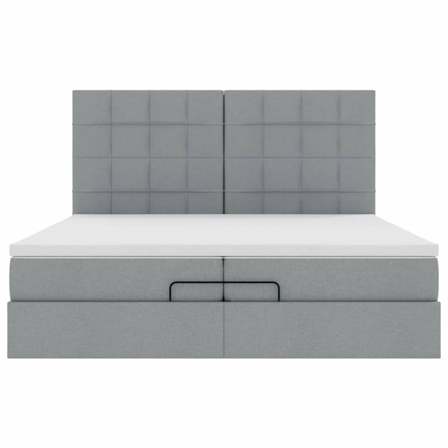 Ottoman bed met matrassen en LED's 200x200cm stof lichtgrijs