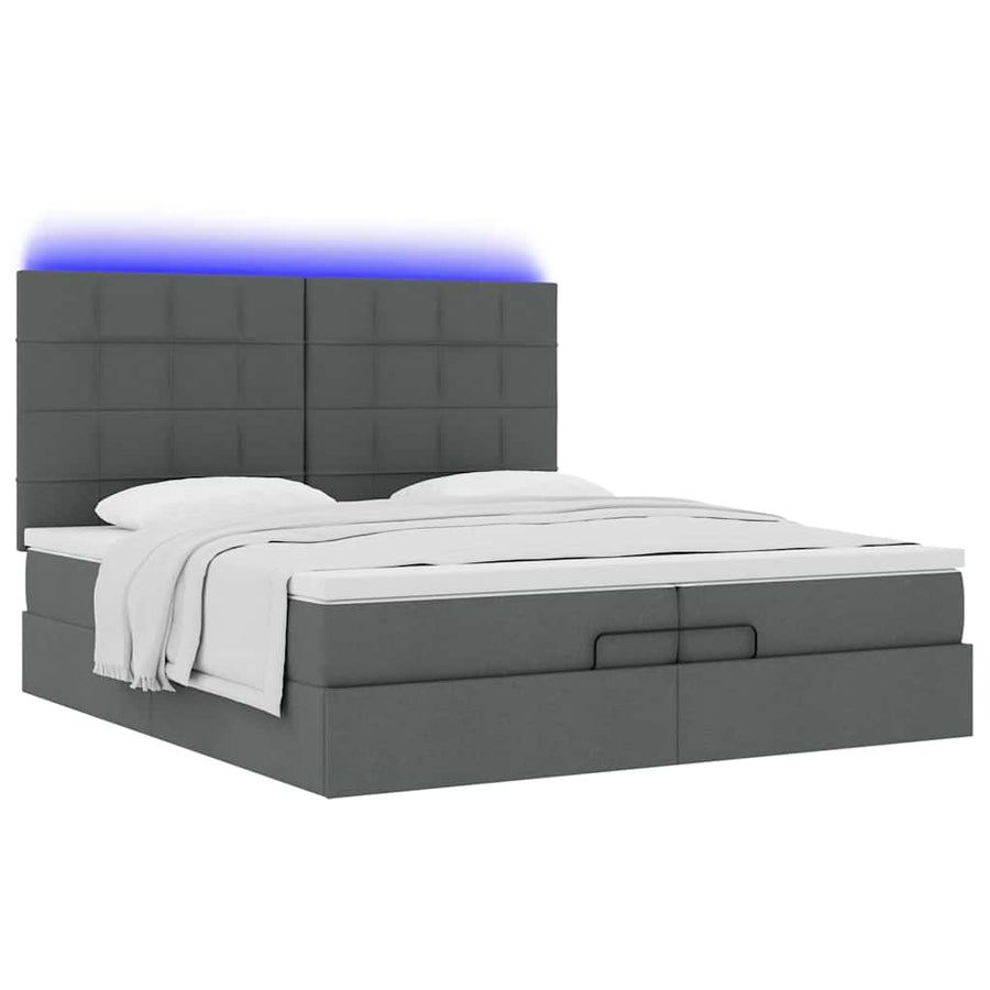 Ottoman bed met matrassen en LED's 200x200cm stof donkergrijs