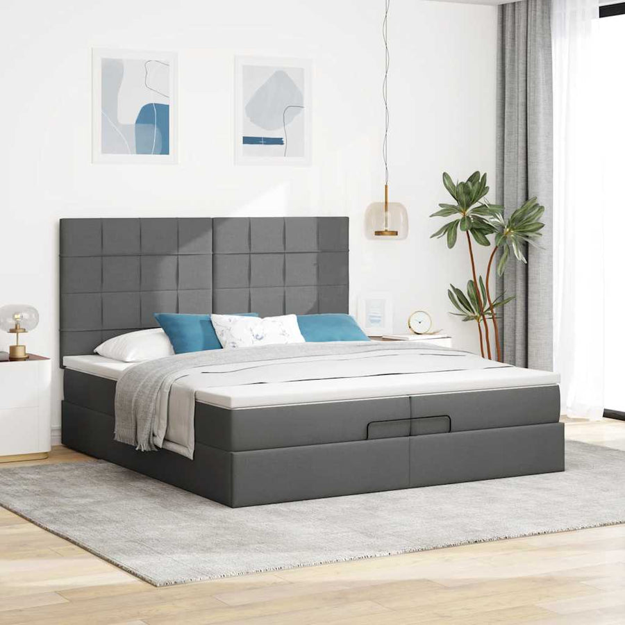Ottoman bed met matrassen en LED's 200x200cm stof donkergrijs