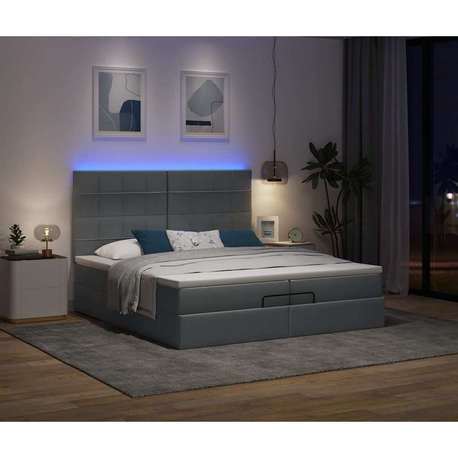 Ottoman bed met matrassen en LED's 200x200cm stof donkergrijs