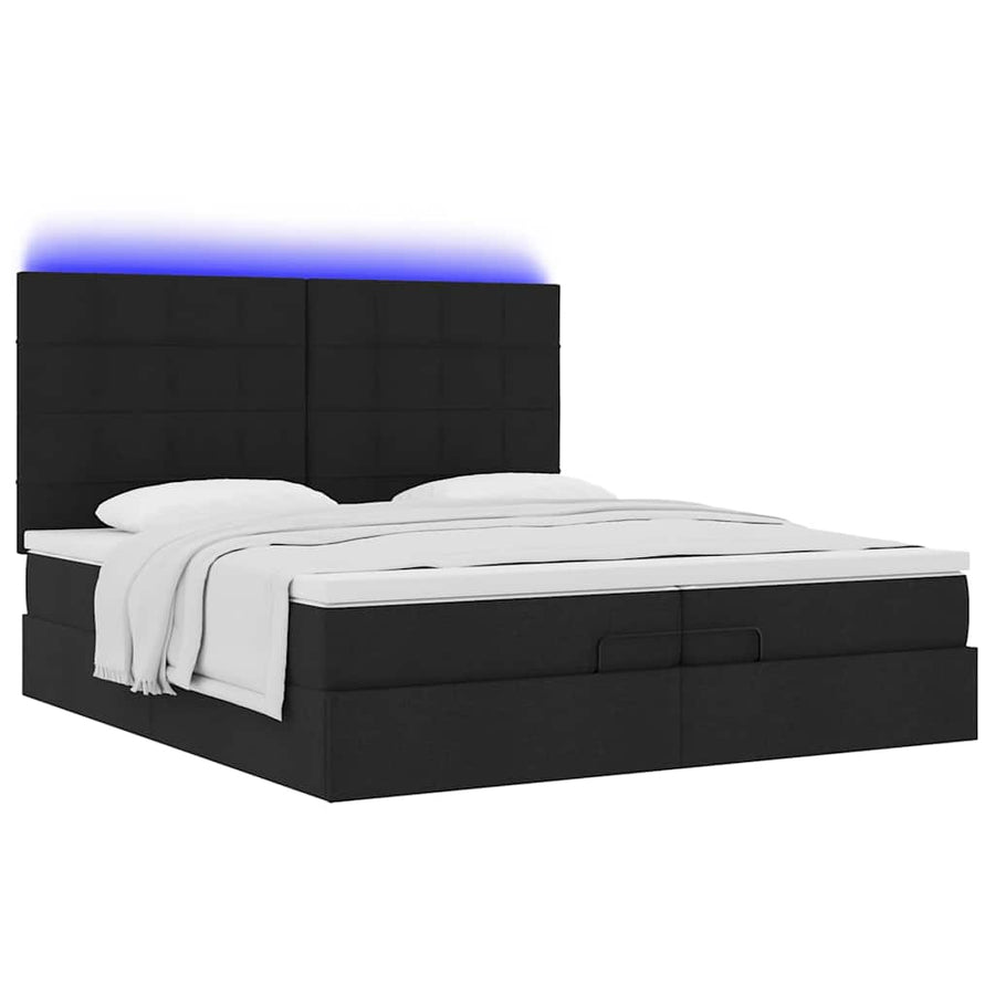 Ottoman bed met matrassen en LED's 200x200cm stof zwart