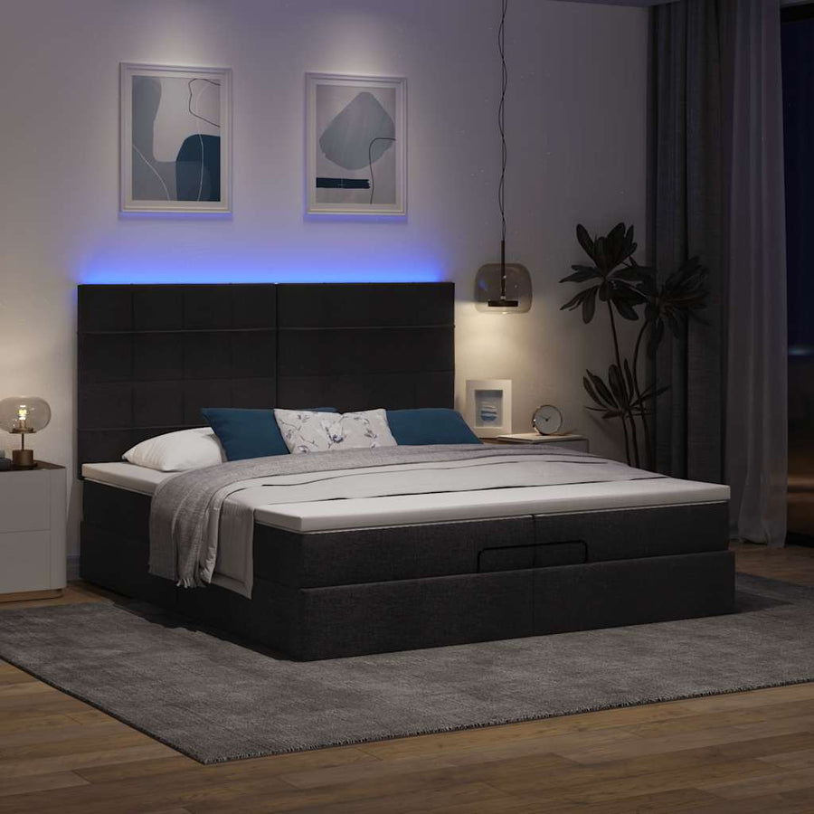 Ottoman bed met matrassen en LED's 200x200cm stof zwart
