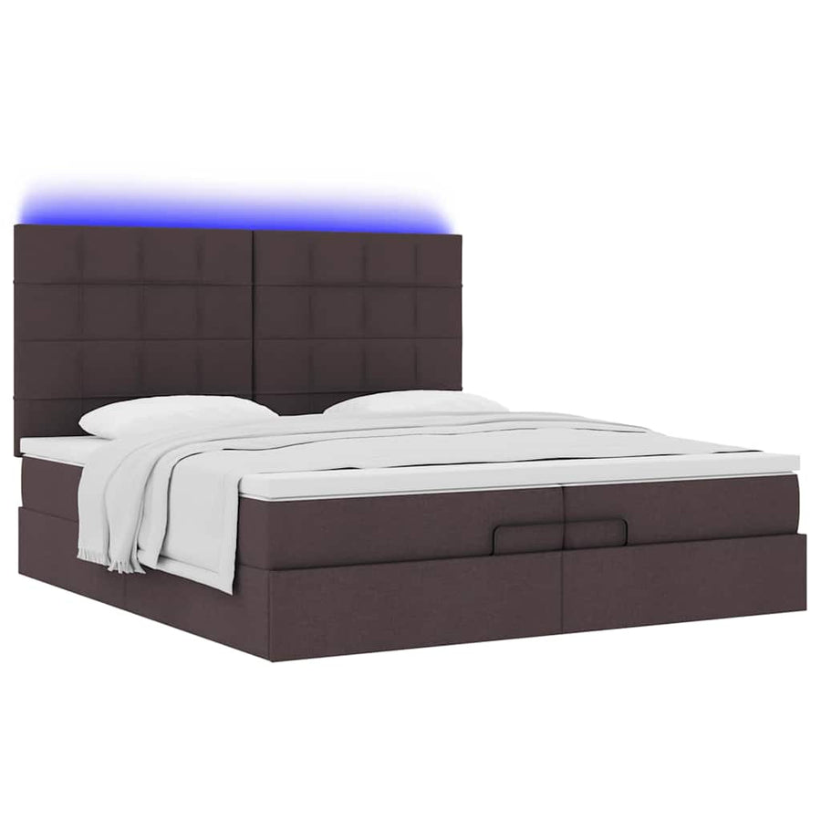 Ottoman bed met matrassen en LED's 200x200cm stof donkerbruin