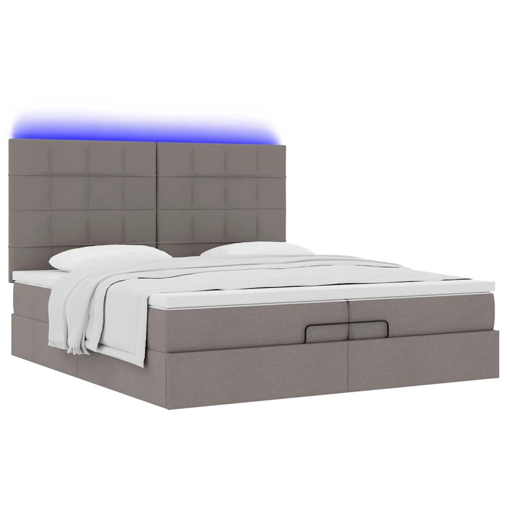 Ottoman bed met matrassen en LED's 200x200cm stof taupe