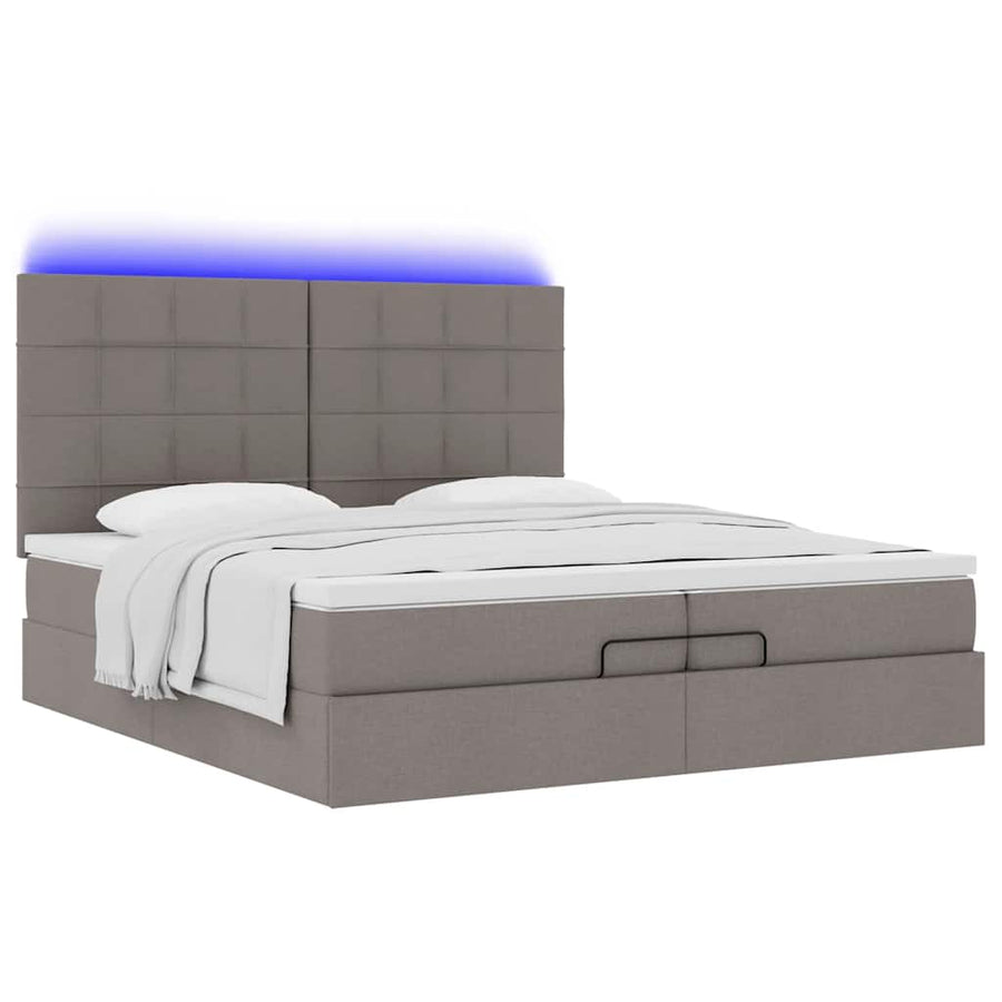 Ottoman bed met matrassen en LED's 200x200cm stof taupe