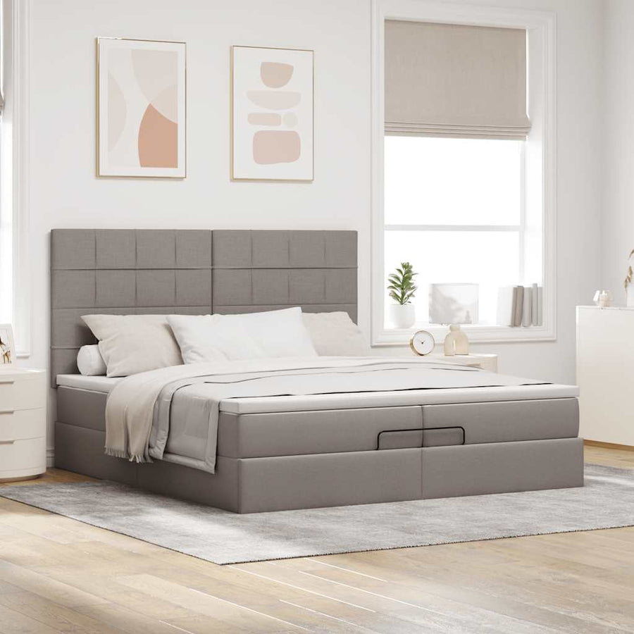 Ottoman bed met matrassen en LED's 200x200cm stof taupe