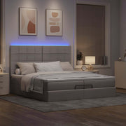 Ottoman bed 200x200cm stof taupe met matrassen en LED