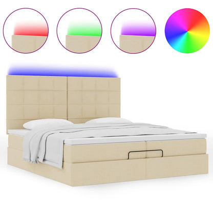 Ottoman bed met matrassen en LED's 200x200cm stof crèmekleurig