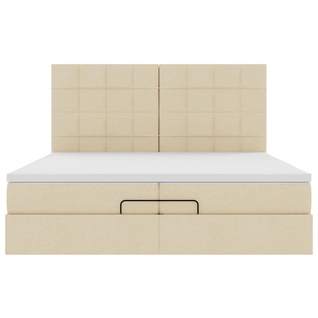 Ottoman bed met matrassen en LED's 200x200cm stof crèmekleurig