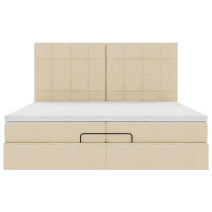 Ottoman bed met matrassen en LED's 200x200cm stof crèmekleurig