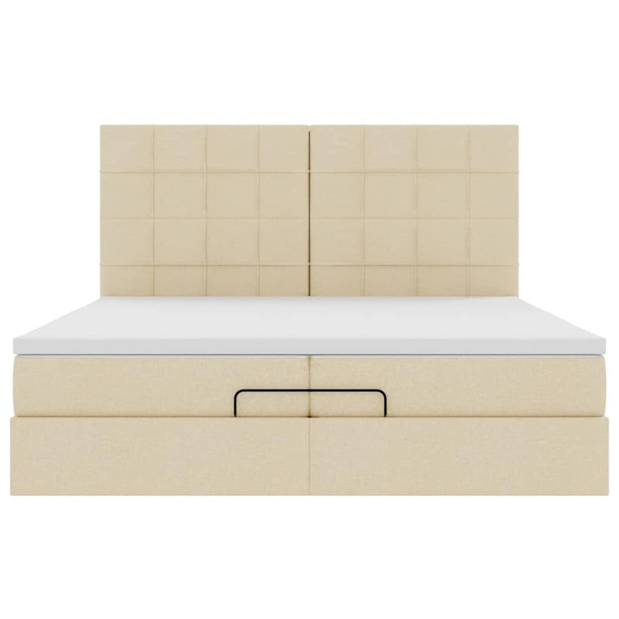 Ottoman bed met matrassen en LED's 200x200cm stof crèmekleurig