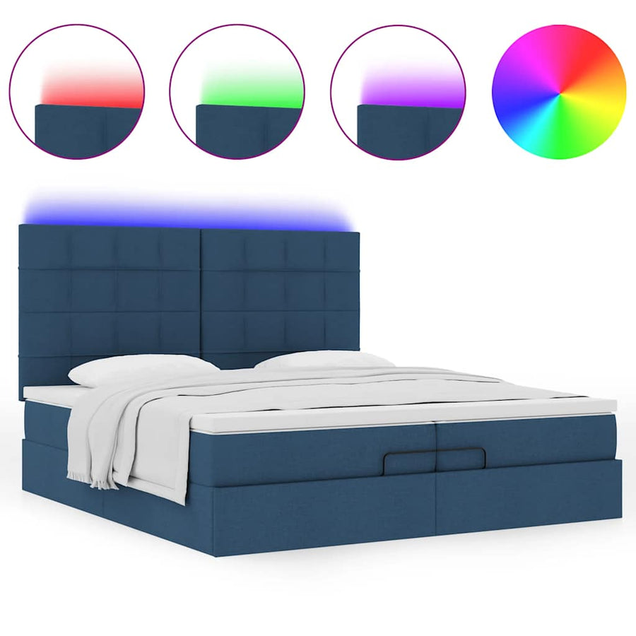 Ottoman bed met matrassen en LED's 200x200cm stof blauw