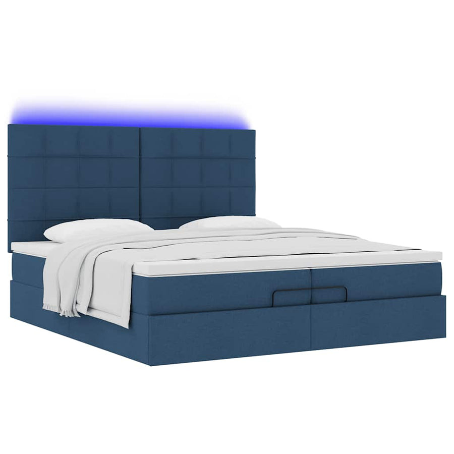 Ottoman bed met matrassen en LED's 200x200cm stof blauw