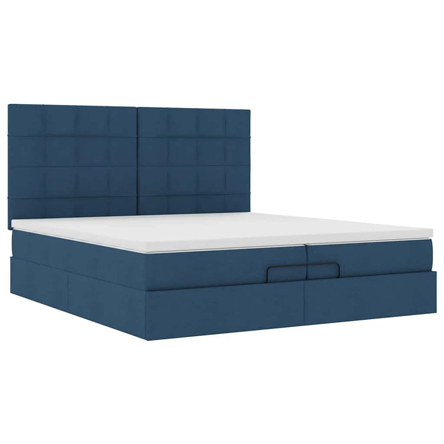 Ottoman bed met matrassen en LED's 200x200cm stof blauw