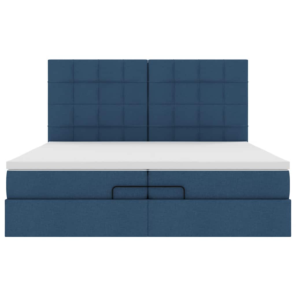 Ottoman bed met matrassen en LED's 200x200cm stof blauw