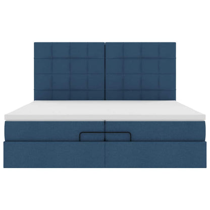 Ottoman bed met matrassen en LED's 200x200cm stof blauw