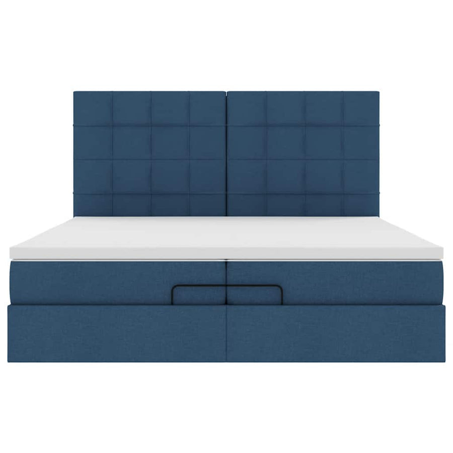 Ottoman bed met matrassen en LED's 200x200cm stof blauw
