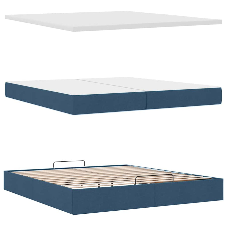 Ottoman bed met matrassen en LED's 200x200cm stof blauw