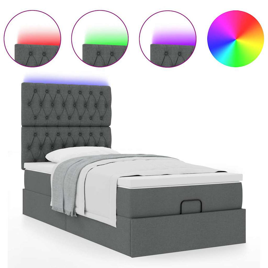 Ottoman bed met matras en LED's 80x200cm stof donkergrijs