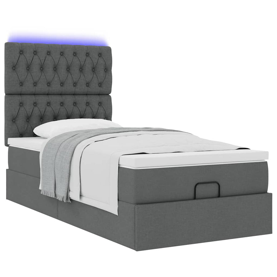 Ottoman bed met matras en LED's 80x200cm stof donkergrijs