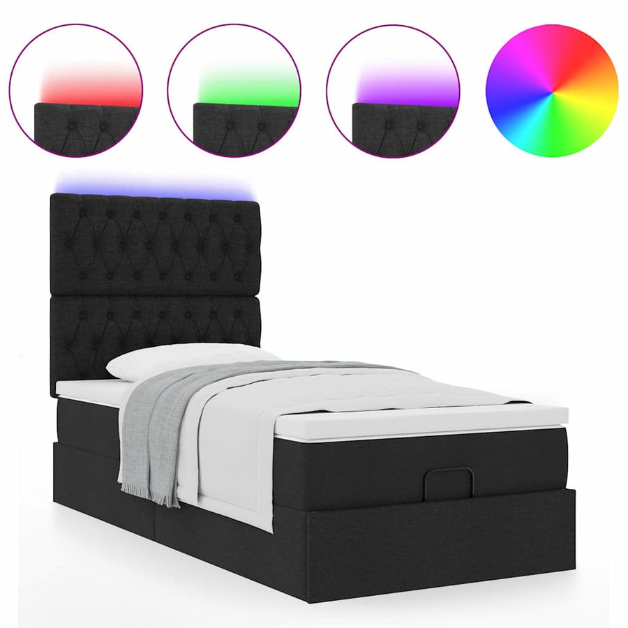 Ottoman bed met matras en LED's 80x200cm stof zwart