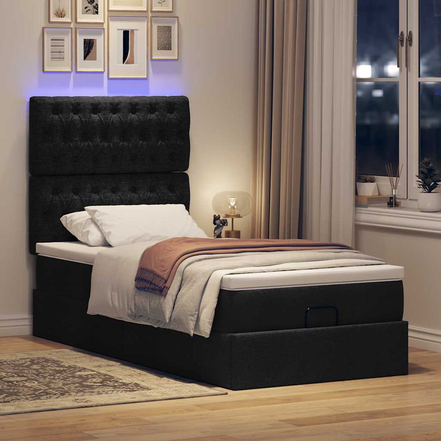 Ottoman bed met matras en LED's 80x200cm stof zwart