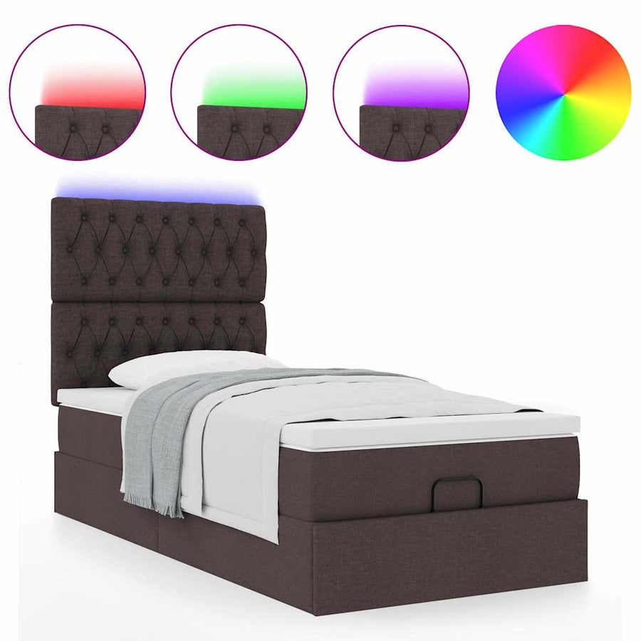 Ottoman bed met matras en LED's 80x200cm stof donkerbruin