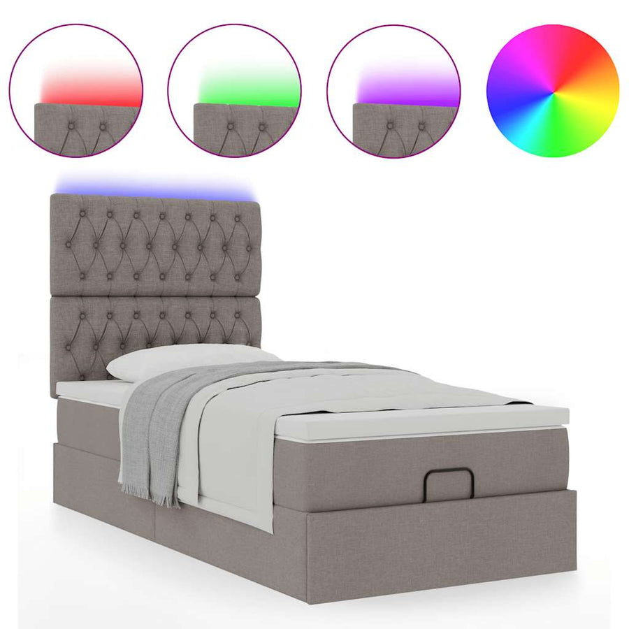 Ottoman bed met matras en LED's 80x200cm stof taupe