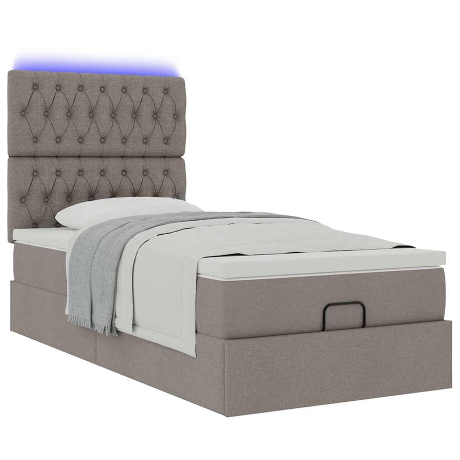 Ottoman bed met matras en LED's 80x200cm stof taupe