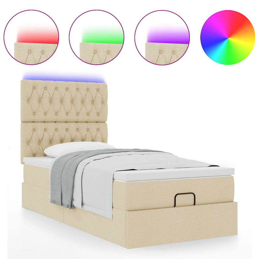 Ottoman bed met matras en LED's 80x200cm stof crèmekleurig
