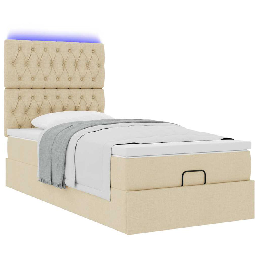 Ottoman bed met matras en LED's 80x200cm stof crèmekleurig