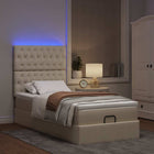 Ottoman bed with mattress and LEDs 80x200cm fabric cream