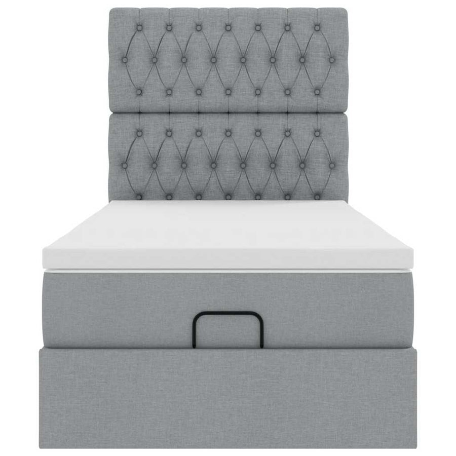 Ottoman bed met matras en LED's 90x190cm stof lichtgrijs