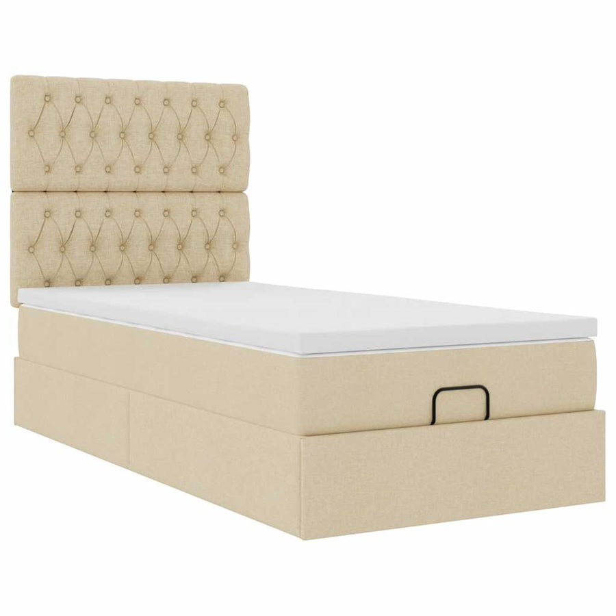 Ottoman bed met matras en LED's 90x190cm stof crèmekleurig