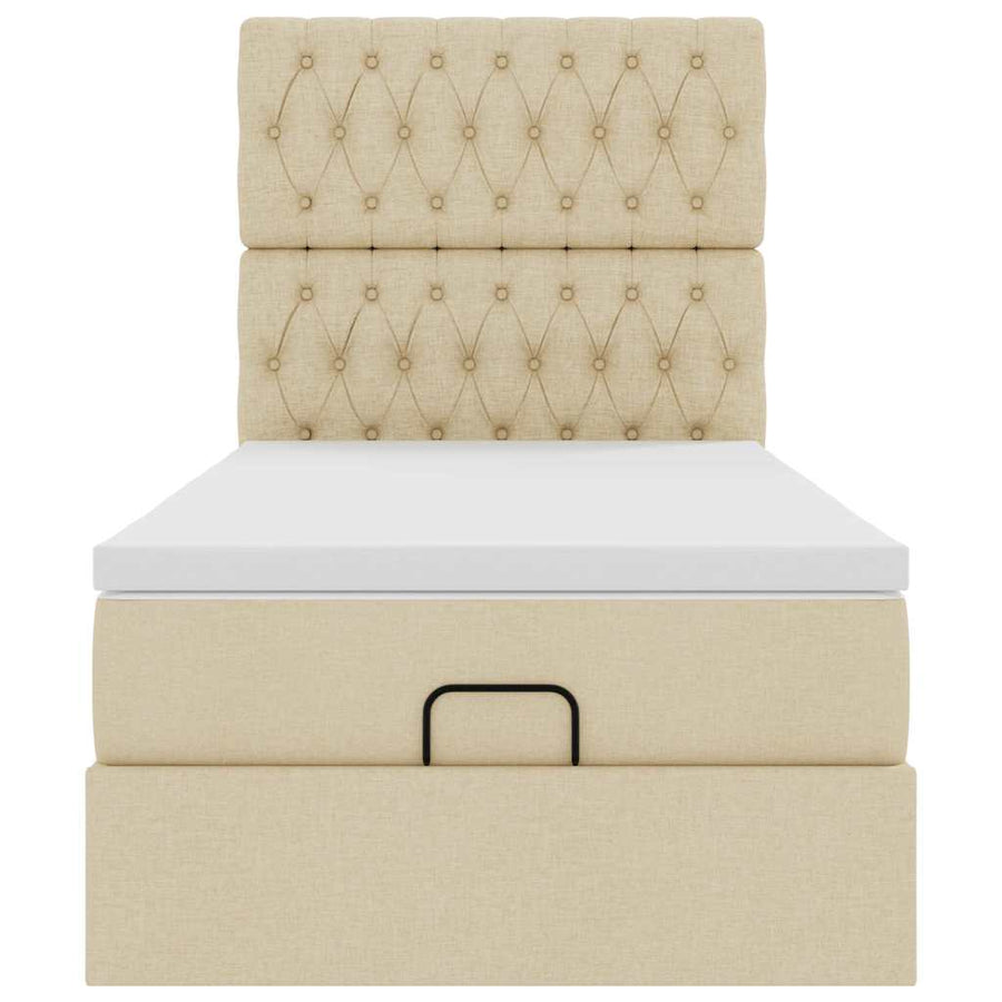 Ottoman bed met matras en LED's 90x190cm stof crèmekleurig