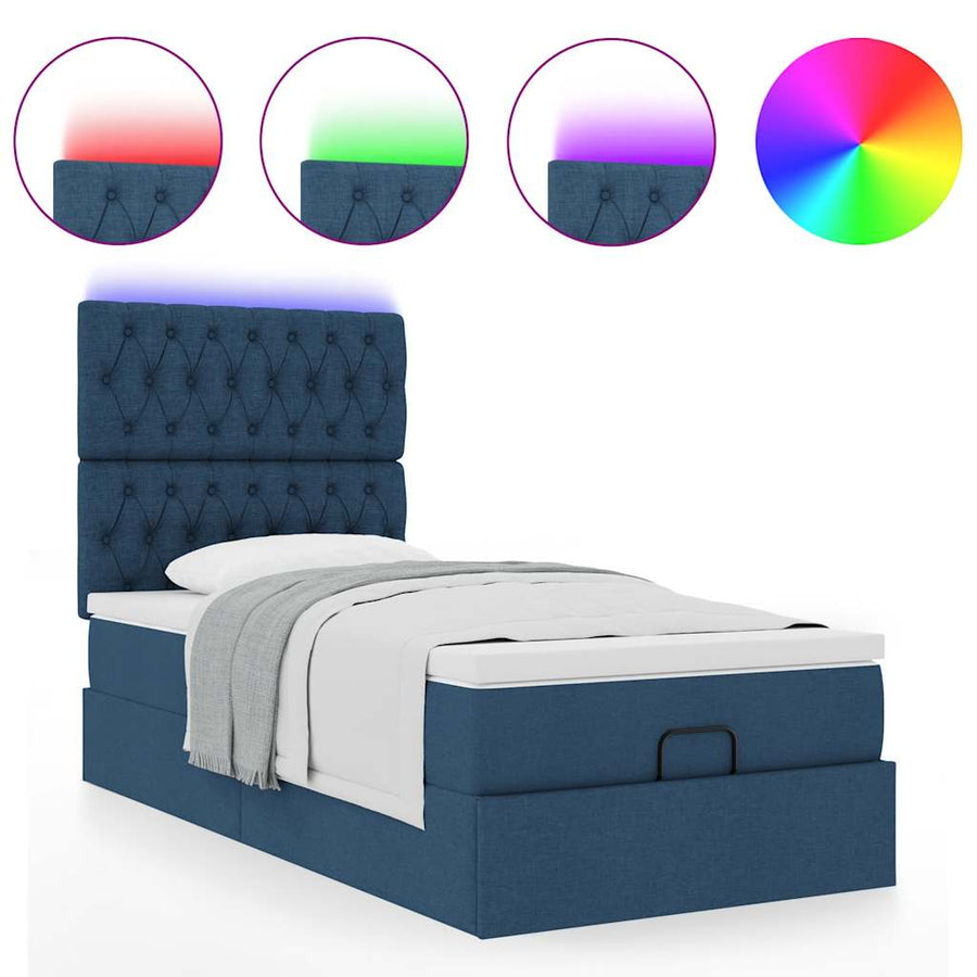 Ottoman bed met matras en LED's 90x190cm stof blauw