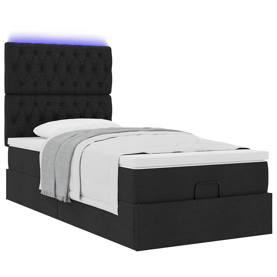 Ottoman bed met matras en LED's 90x190cm stof blauw
