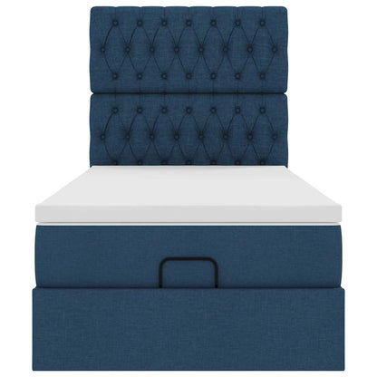 Ottoman bed met matras en LED's 90x190cm stof blauw