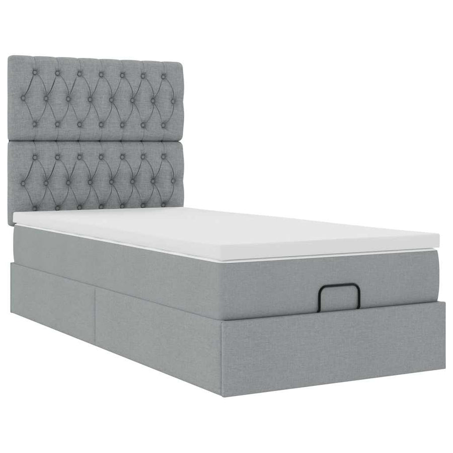 Ottoman bed met matras en LED's 90x200cm stof lichtgrijs