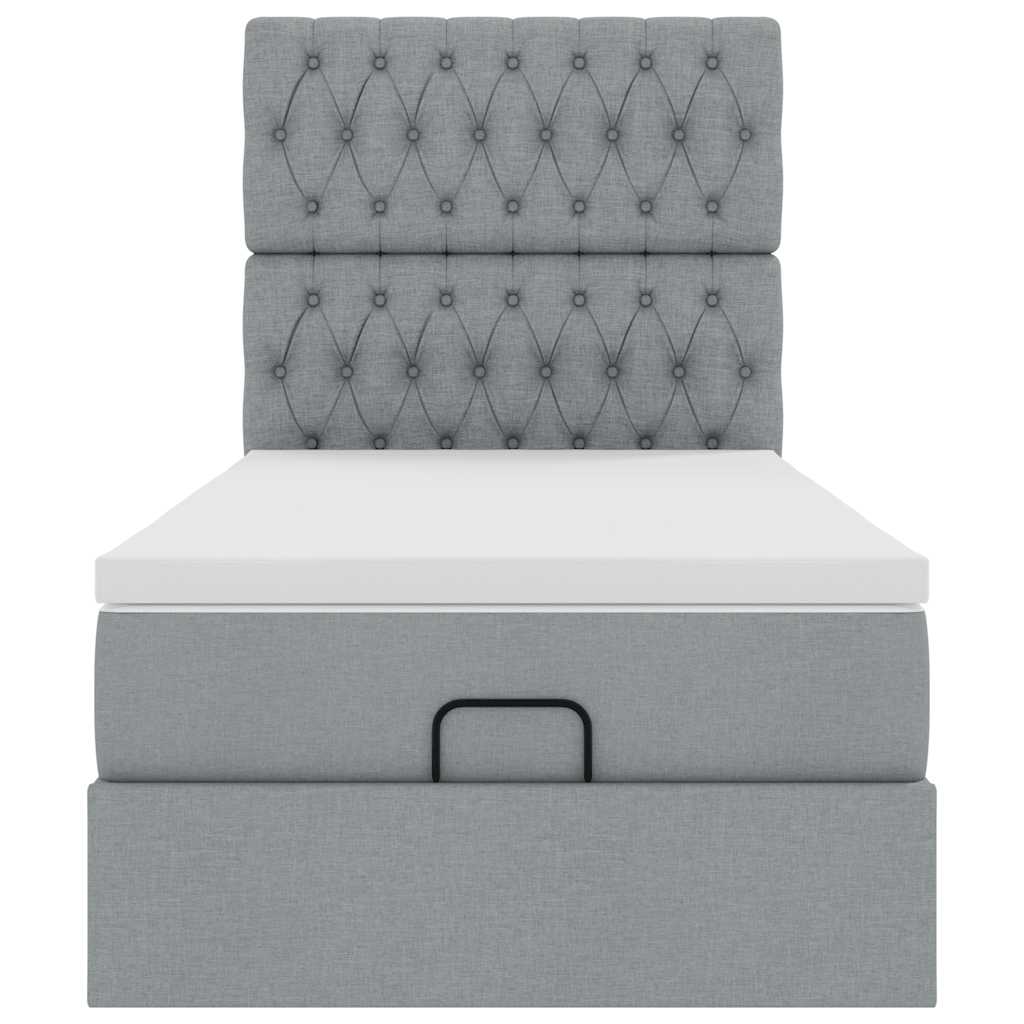 Ottoman bed met matras en LED's 90x200cm stof lichtgrijs