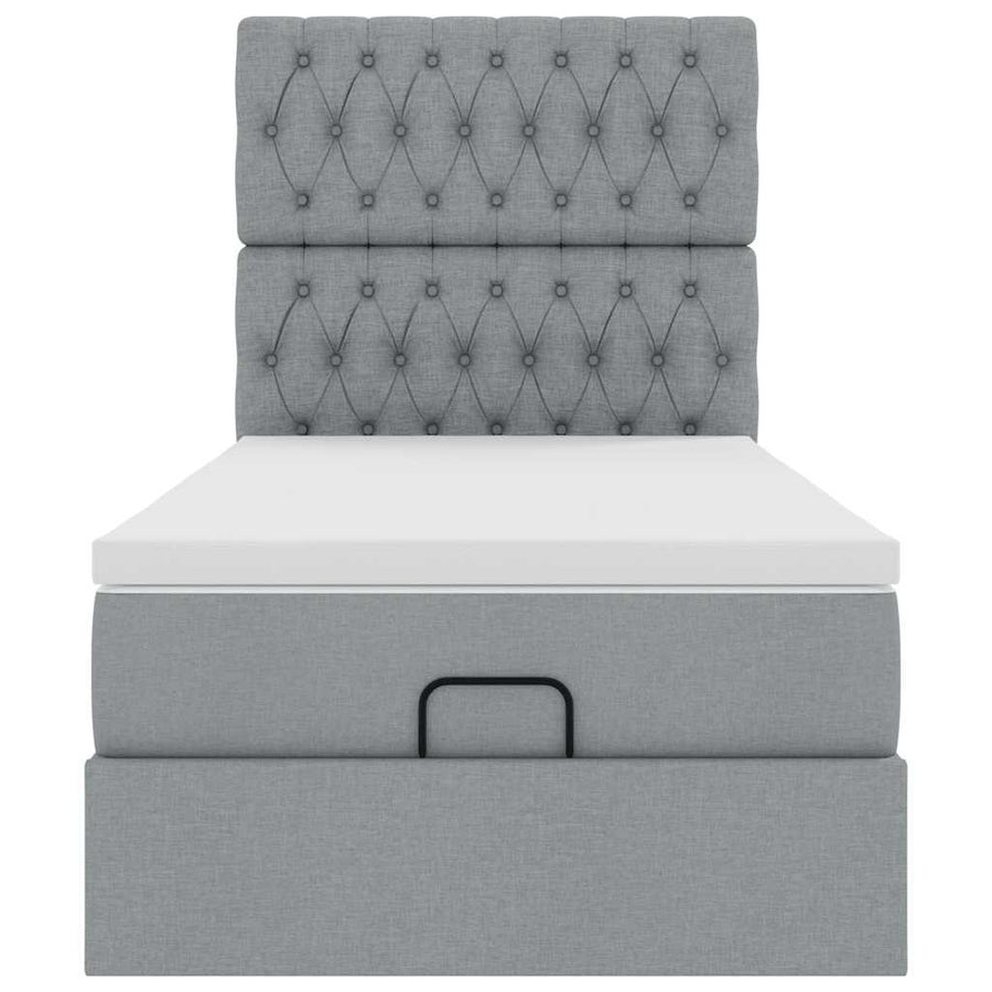 Ottoman bed met matras en LED's 90x200cm stof lichtgrijs